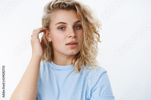 Close Up Shot Of Sensual And Feminine Gentle Blond With Curly