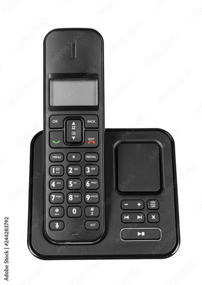 modern landline cordless phone, old technology concept. - obrazy, fototapety, plakaty 