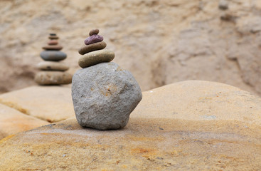 balanced pebbles with shallow depth of field