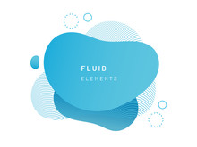 Blue Fluid Blob For Card Background. Azure Liquid Stain In Dynamic Color. Free Geometrical Shape For Flyer. Cerulean Aqua Blotch With Wavy Lines. Abstract Gradient Banner Template
