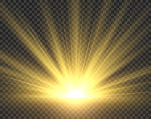 sunlight isolated. golden sun rays radiance. yellow bright spotlight transparent sunshine starburst 