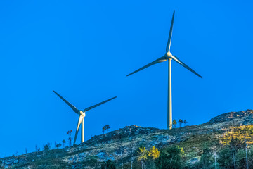 Wall Mural - View of a wind turbines on top of mountains