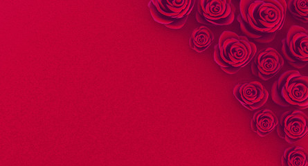 3D rendering of Abstract red romantic rose background. Wedding invitation card.