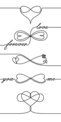 Wall Mural - single line drawing endless love icons, one line valentines day holiday infinite love symbol, creati