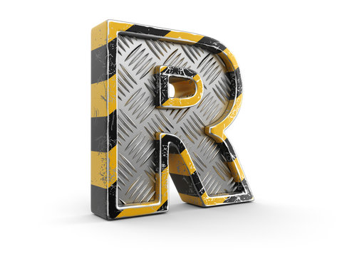Yellow striped metallic font - letter R. Image with clipping path