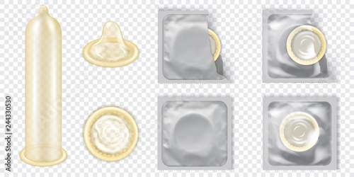 Fotografía Realistic 3D Detailed Latex Condom Vector Set.