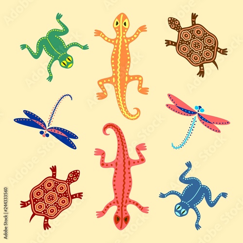 Fotomural Frogs, lizards, turtles and dragonflies. Based on African motifs