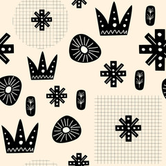 Seamless pattern, Memphis style, doodle, abstract graphic elements, abstract art, hand drawn, pastel background, vector illustration