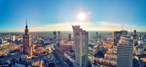 WARSAW, POLAND - NOVEMBER 20, 2018: Beautiful panoramic aerial drone view to the center of Warsaw City and Palace of Culture and Science - a notable high-rise building in Warsaw, Poland