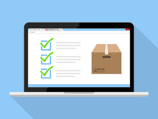 Fototapete - Check List For Delivery Pack Online on Laptop Vector Icon Illustration