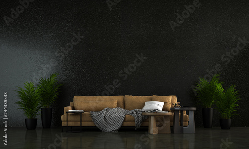 The Modern Black Living Room And Concrete Stone Wall Texture The Modern Black Living Room And