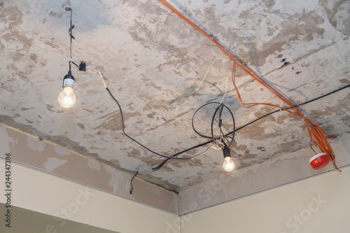 Installation And Repair Of Electric Cable Lamp Bulb Smoke