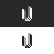Letter U Logo Isometric Shape, Creative Symbol UUU Initials Monogram, Overlapping Lines Smooth Form
