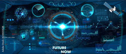 Spaceship Control Panel Dashboard In Hud Style Futuristic Vr Head Up Display Design View From The Cockpit Spacecraft Sci Fi Vr Helmet Hud Gui Elements Technology Display Design Stock Vector Adobe Stock