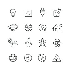 Wall Mural - Energy and electricity related icons: thin vector icon set, black and white kit