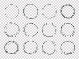 Aufkleber - Sketch circles. Hand drawn circled frames. Circular scribble doodle black pencil stroke vector isolated set