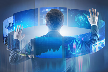 Poster - Businessman using telecommunication interface