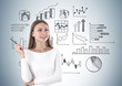 © ImageFlow - Smiling woman with pen, infographics
