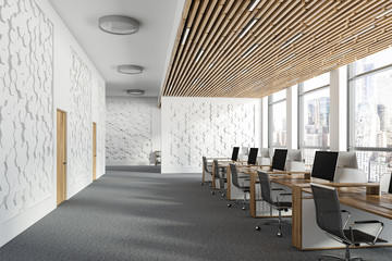 White hexagonal pattern office interior