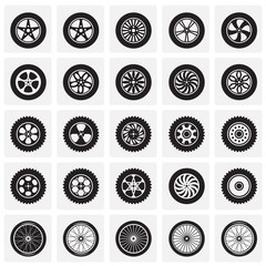 Poster - Wheel icons set on squares background for graphic and web design, Modern simple vector sign. Internet concept. Trendy symbol for website design web button or mobile app