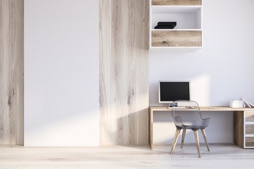 Poster - White and wooden home office interior