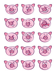 Pig head emotions set on a white background