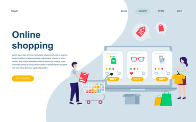 Poster - modern flat web page design template of online shopping decorated people character for website and m