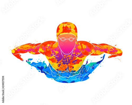 Fotografia Abstract of a swimmer butterfly from splash of watercolors