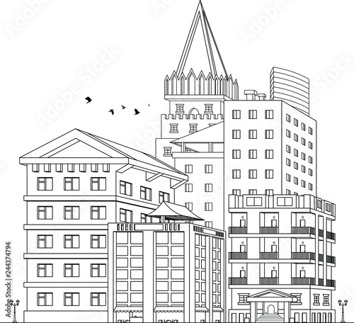 Contour Drawing Urban Landscape Concept Sketch City Line Art Vector Illustration Modern Office Buy This Stock Vector And Explore Similar Vectors At Adobe Stock Adobe Stock