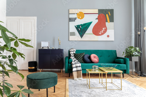 Luxury And Modern Home Interior With Green Velvet Design