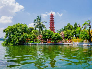 Stunning view of Tran Quoc Pagoda, the oldest temple in Hanoi, Vietnam
