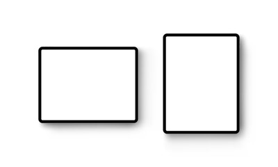Fototapete - Black tablet computers horizontal and vertical mockup isolated on white background - front view. Vector illustration