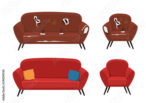 Fotomural Old and new sofa and armchair vector illustration