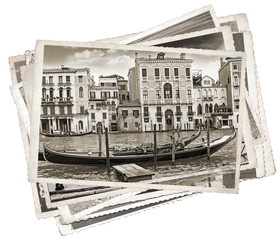 Stack of old vintage photos in Venice Italy