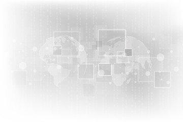 Poster - Abstract geometric background with world map. Modern technology connection science. Technology cyber network on gray background. Vector illustration