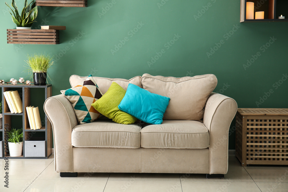 Interior of modern room with comfortable sofa