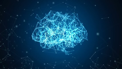 Fototapete - Digital data and network connection of human brain isolated on black background in the form of artificial intelligence for technology and medical concept. Motion graphic. 3d abstract illustration