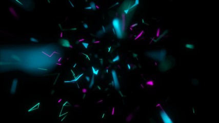 Poster - The camera flies around the laser party.Abstract cg polygonal neon blue surface. Geometric poly light triangles motion background.Seamless loop.