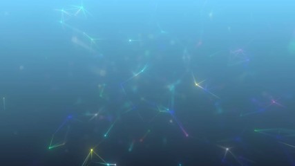 Poster - Multi-colored ties on a blue background.Flying in a fantasy abstract science, technology and engineering motion background. Organic motion. Plexus stylish video composition. Depth of field settings