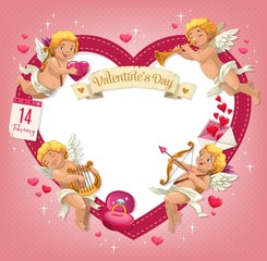 Wall Mural - Valentines Day heart with Cupids. Holiday of love