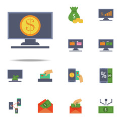Aufkleber - coin on the monitor screen colored icon. Banking icons universal set for web and mobile