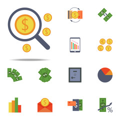 Poster - magnifier and cents colored icon. Banking icons universal set for web and mobile
