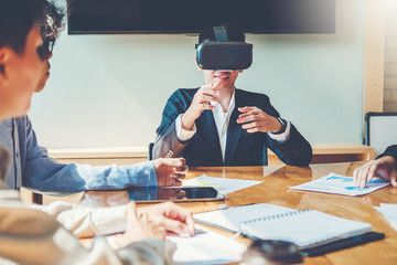 Fototapete - Virtual Business Meeting Planning Strategy Analysis Concept laptop meeting with technology