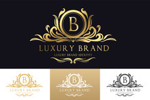 Luxury Logo Template  With Luxurious Golden Monogram Crest  And Baroque Style Design For Wedding Invitation, Hotel, Boutique Brand Identity. Vector Illustration.