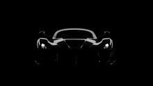 Silhouette Of Black Supercar With Headlights On Black Background, 3d Render, Generic Design, Non-branded