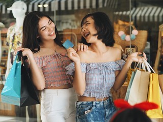 two women shopping in mall