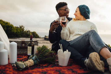 Wall Mural - interracial couple on a romantic date