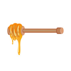 Wall Mural - Fresh honey dripping from wooden dipper. Natural and healthy product from apiary farm. Flat vector design