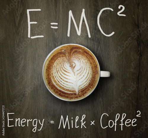 Cuadros en Lienzo The cup of black coffee with milk and two funny formulas