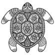 Abstract turtle. Carved turtle. Stylized fantasy patterned turtle. Hand drawn vector illustration with traditional oriental floral elements.